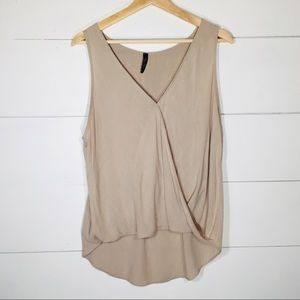 Final Touch Tops - FINAL TOUCH Beige High Low Draped Front Blouse L Final Touch Tops - FINAL TOUCH Beige High Low Draped Front Blouse L
